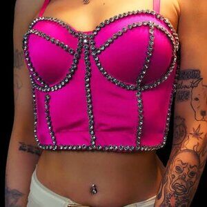 Hot Pink Rhinestone Corset Top – Glamorous Statement Piece